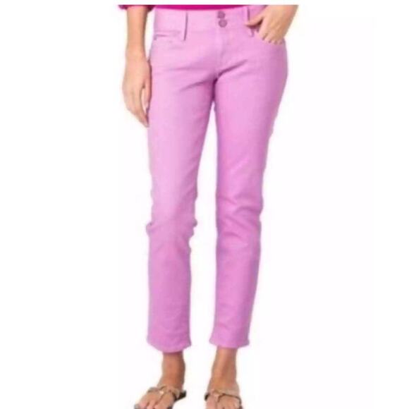 Lilly Pulitzer Worth Skinny Mini Ankle Zip Denim Jeans Women Size 2 Pink Stretch - Picture 1 of 5